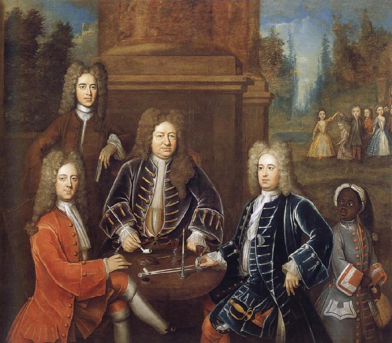  Elibu Yale the 2nd Duke of Devonshire,Lord James Cavendish,Mr Tunstal and a Page